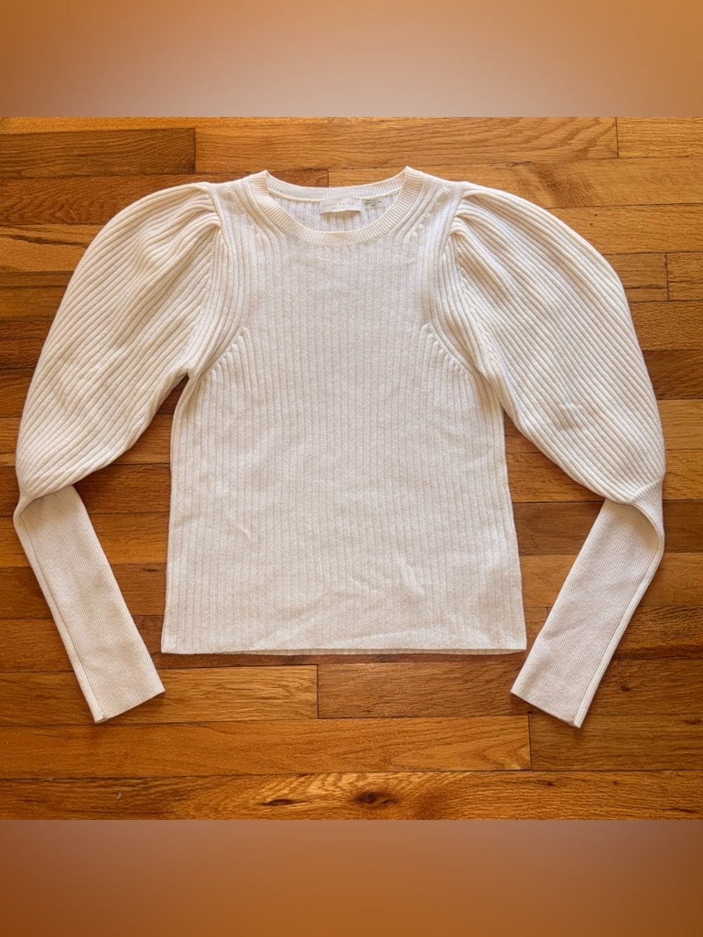 Ramy Brook Shelly Puff-Sleeve Sweater Top Cashmere Wool Cream White XS‎